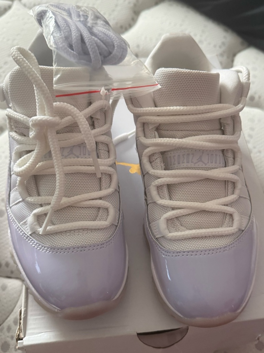 Jordan Women's White and Lavender Patent Toe Sneakers